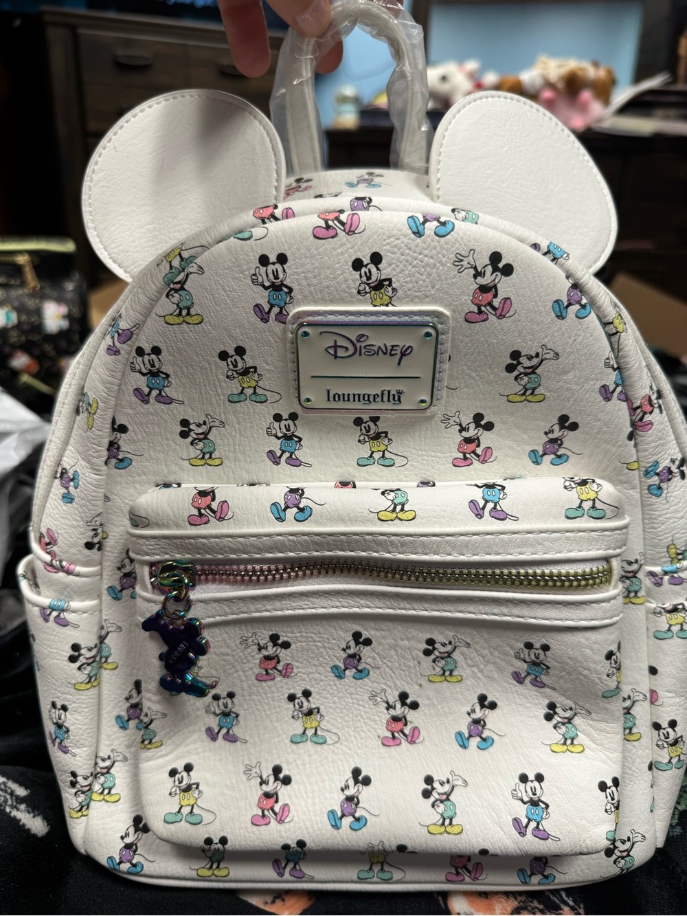 Loungefly White Disney Mickey Mouse Mini Backpack with Pastel Multicolor Print